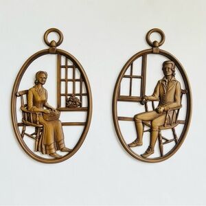 Syroco Wall Hanging Art Plaques Mid Century MCM Pilgrims John and Priscilla